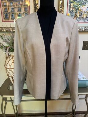 Evan Picone Black Label Beige Open-Front Jacket with Black Trim Blazer Sz 14